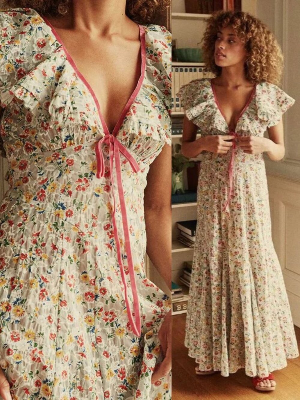 Doen Audette Dress Sunrise Blossom Floral Ruffle Maxi Size L
